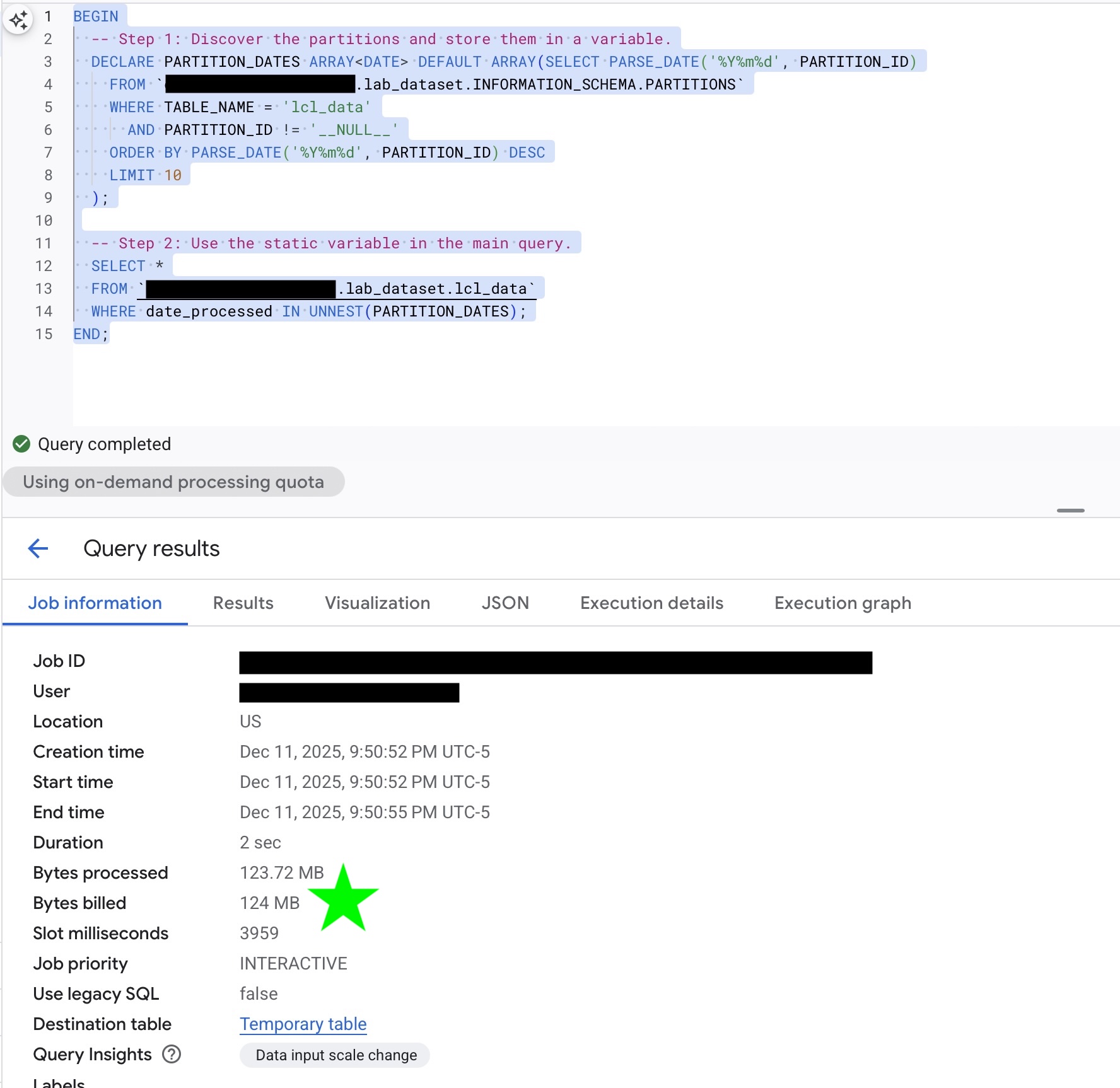 Child 2: Job info for pruned partitions data query